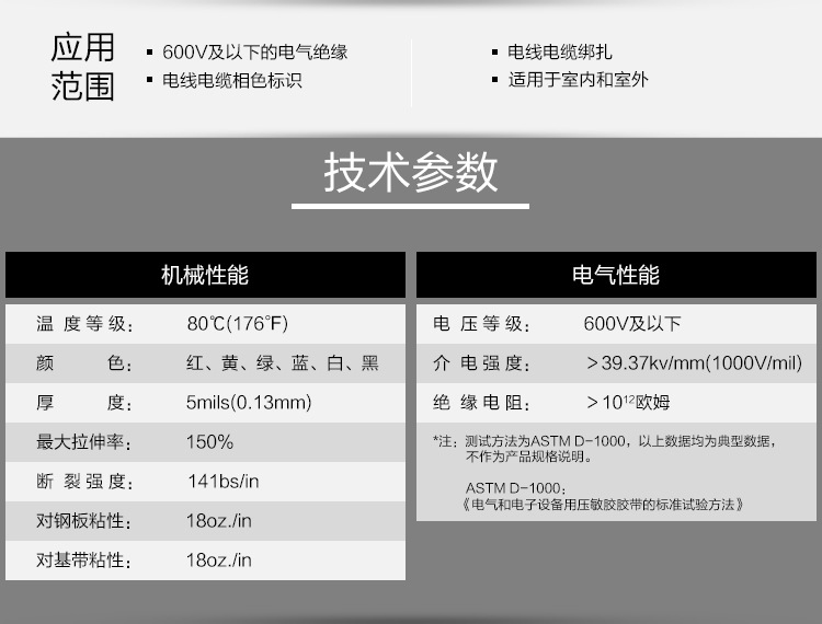 3M电工胶带的技术参数